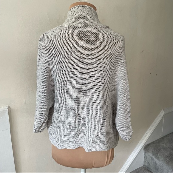 Eileen Fisher Light Gray Cotton Linen Knit Short Sleeve Open Cardigan Sweater PL - Picture 3 of 8